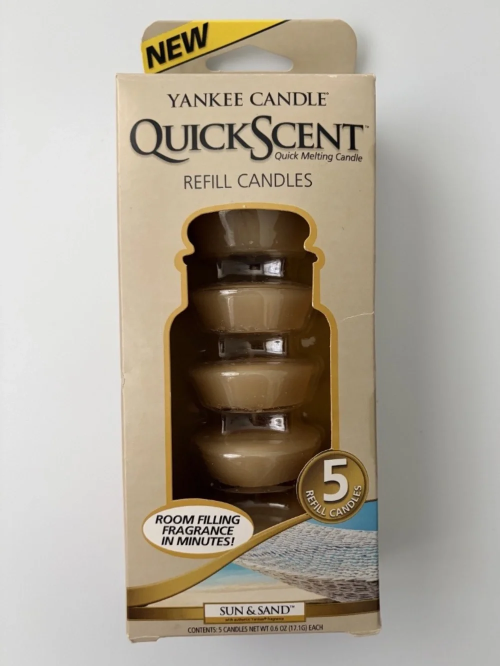 New Yankee Candle Quick Scent Sun & Sand 5 Refill Candles NIB Air Freshener